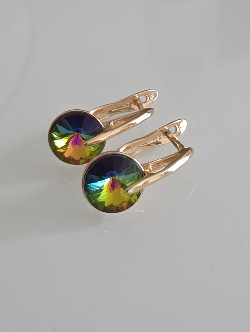 Gold-Tone Hoop Earrings with Multicolor Faceted Centers